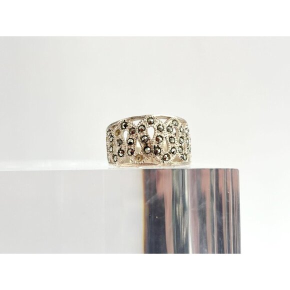 Art Deco Marcasite Sterling Silver Eternal Wave Shaped Vintage Ring - sz 7.5 - Picture 2 of 10